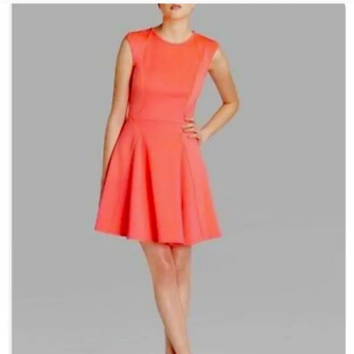 Ted Baker London Neon Pink Cap Sleeve Fit Flare Pleated Mini Dress Size 3 / Us 8